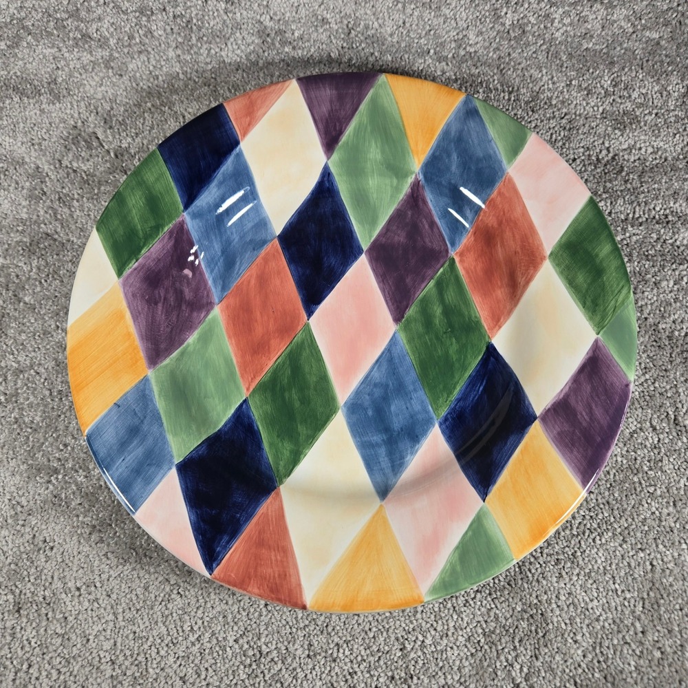Tabletops Unlimited Carnival Pasta Bowls Multi Color Harlequin Set of 2 12"